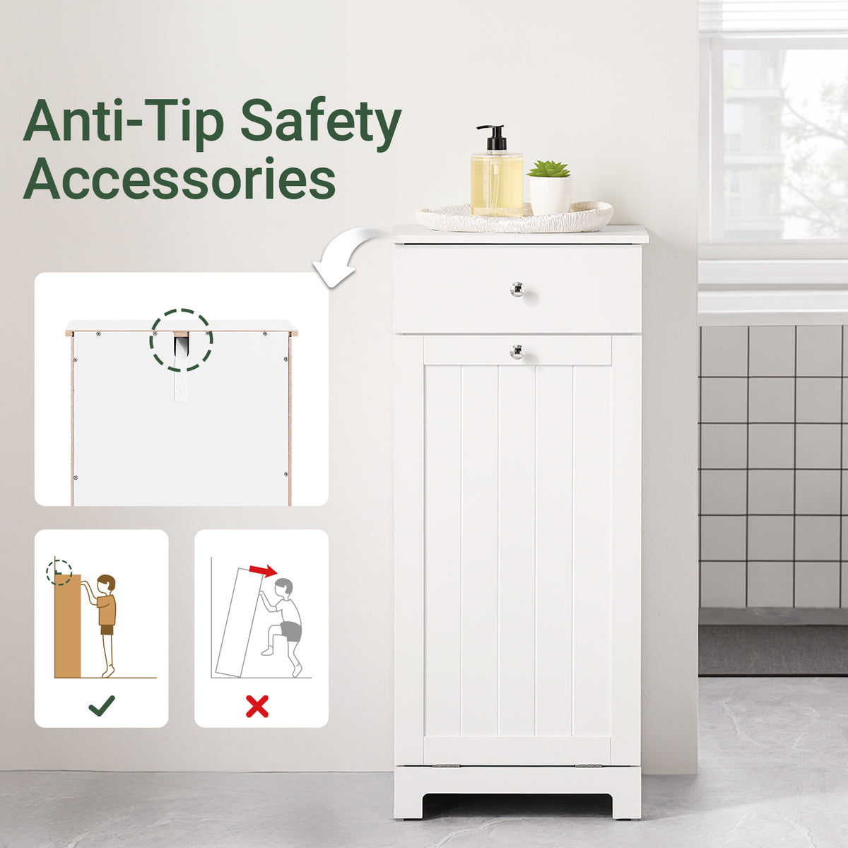 SoBuy BZR21-II-W, Laundry Cabinet Laundry Chest Bathroom Storage Cabinet with Laundry Basket White W40 x D38 x H90cm