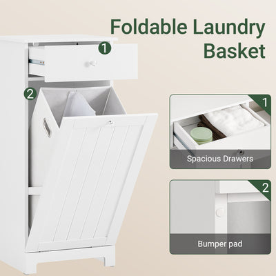 SoBuy BZR21-II-W, Laundry Cabinet Laundry Chest Bathroom Storage Cabinet with Laundry Basket White W40 x D38 x H90cm