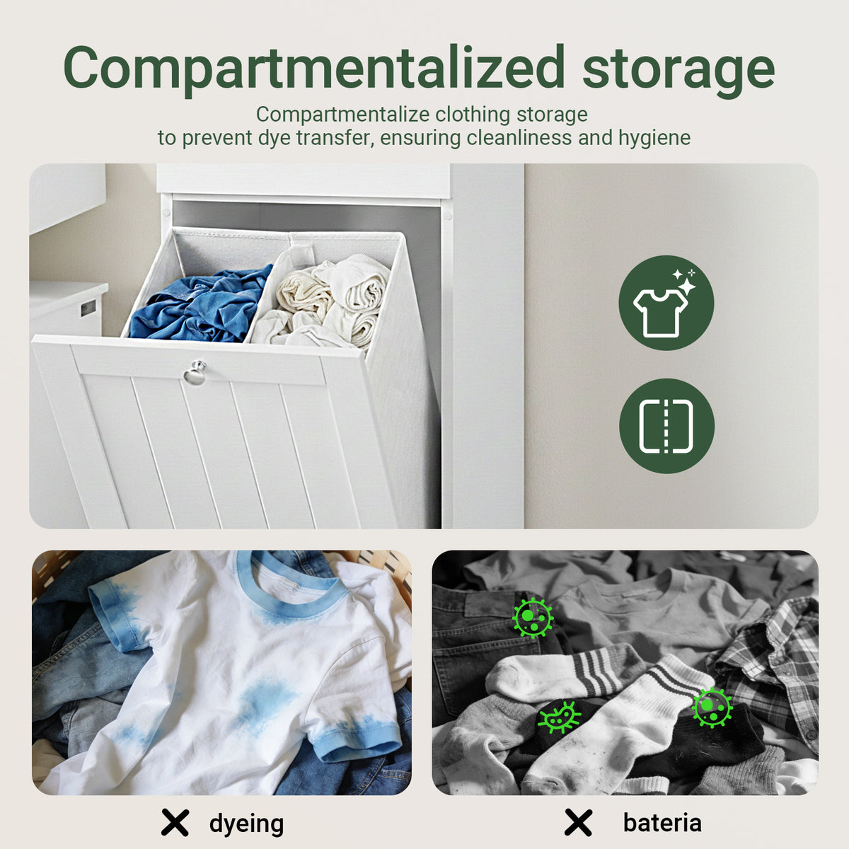 SoBuy BZR21-II-W, Laundry Cabinet Laundry Chest Bathroom Storage Cabinet with Laundry Basket White W40 x D38 x H90cm