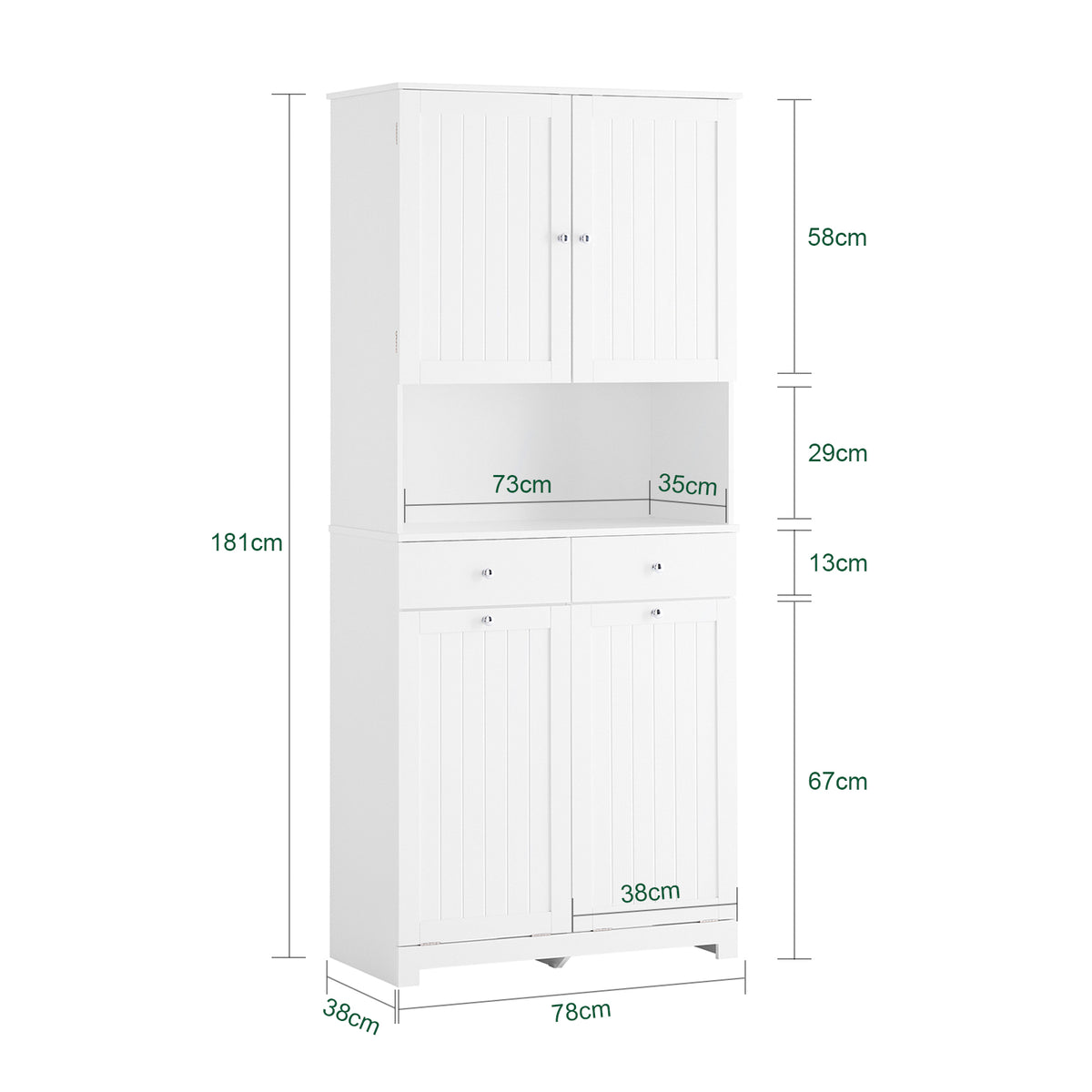 SoBuy BZR215-W, Tall Slim Bathroom Storage Cabinet with 2 Laundry Hampers & 2 Drawers, 78x38x181cm, Narrow Freestanding Bathroom Unit with Open Shelf & Cupboard – Bathroom Furniture for Small Spaces