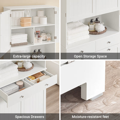 SoBuy BZR215-W, Tall Slim Bathroom Storage Cabinet with 2 Laundry Hampers & 2 Drawers, 78x38x181cm, Narrow Freestanding Bathroom Unit with Open Shelf & Cupboard – Bathroom Furniture for Small Spaces