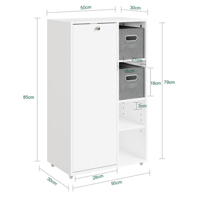 Pre-sale SoBuy BZR218-W, Bathroom Storage Cabinet, Slim Laundry Cupboard with Laundry Hamper, Narrow Storage Unit with 2 Removable Fabric Baskets & Adjustable Shelves for Small Spaces, 50x30x85 cm, White