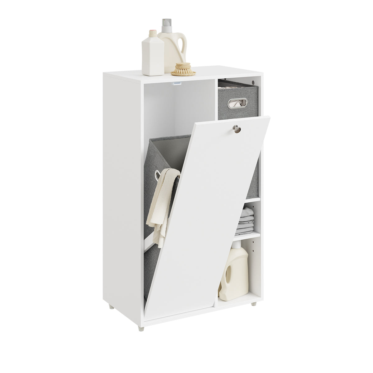 SoBuy BZR218-W, Bathroom Storage Cabinet, Slim Laundry Cupboard with Laundry Hamper, Narrow Storage Unit with 2 Removable Fabric Baskets & Adjustable Shelves for Small Spaces, 50x30x85 cm, White