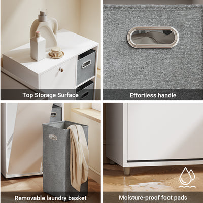 Pre-sale SoBuy BZR218-W, Bathroom Storage Cabinet, Slim Laundry Cupboard with Laundry Hamper, Narrow Storage Unit with 2 Removable Fabric Baskets & Adjustable Shelves for Small Spaces, 50x30x85 cm, White