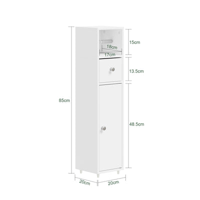 Pre-sale SoBuy BZR219-W, Slim Bathroom Storage Cabinet Cupboard, Narrow Toilet Bathroom Cabinet with Door & Adjustable Shelves, White, 20x20x85 cm