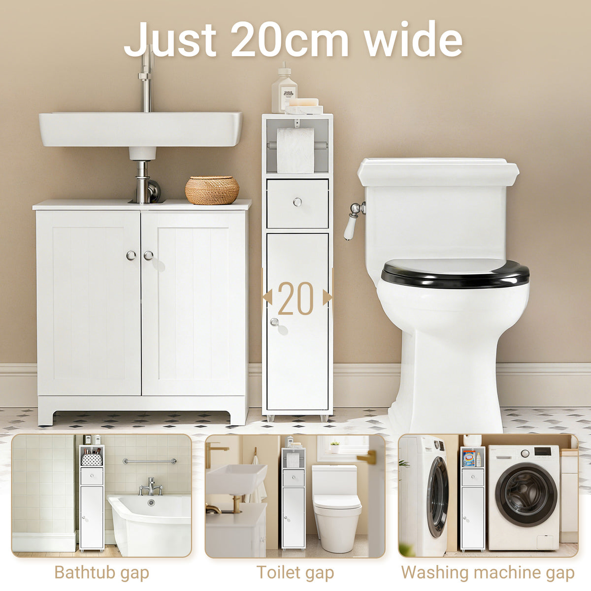 Pre-sale SoBuy BZR219-W, Slim Bathroom Storage Cabinet Cupboard, Narrow Toilet Bathroom Cabinet with Door & Adjustable Shelves, White, 20x20x85 cm