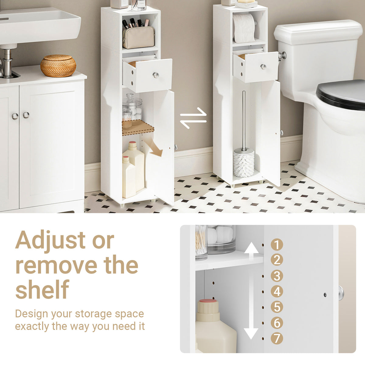 Pre-sale SoBuy BZR219-W, Slim Bathroom Storage Cabinet Cupboard, Narrow Toilet Bathroom Cabinet with Door & Adjustable Shelves, White, 20x20x85 cm