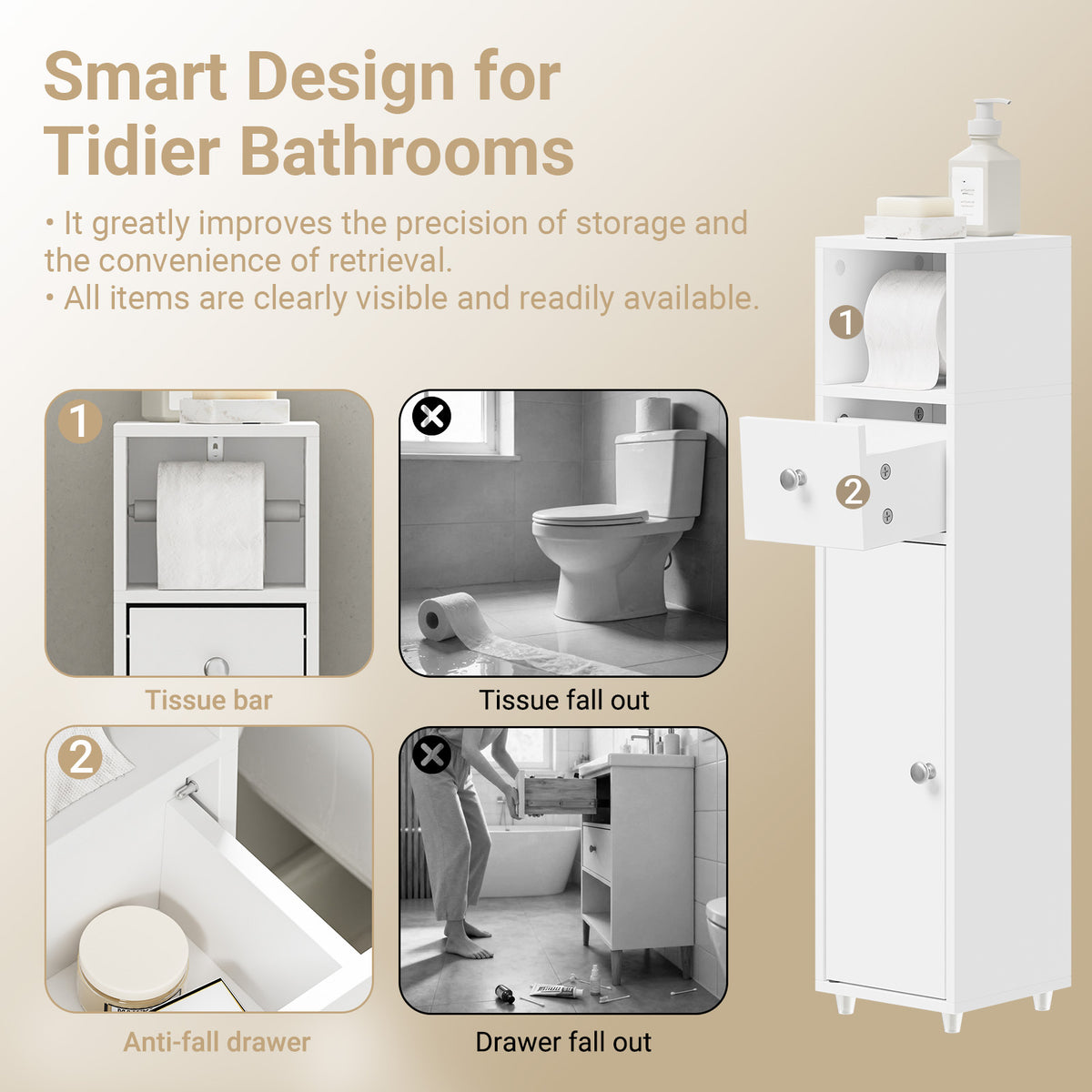 Pre-sale SoBuy BZR219-W, Slim Bathroom Storage Cabinet Cupboard, Narrow Toilet Bathroom Cabinet with Door & Adjustable Shelves, White, 20x20x85 cm