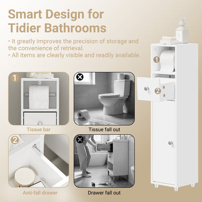 Pre-sale SoBuy BZR219-W, Slim Bathroom Storage Cabinet Cupboard, Narrow Toilet Bathroom Cabinet with Door & Adjustable Shelves, White, 20x20x85 cm