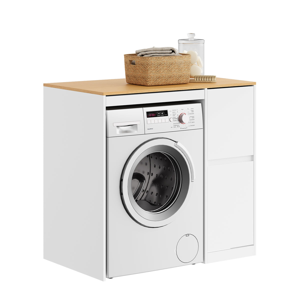 SoBuy BZR223-WN, Washing Machine Cabinet 100cm Wide with Hanging Rail & Laundry Basket, White, 100x60x95cm