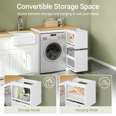 Pre-sale SoBuy BZR223-WN, Washing Machine Cabinet 100cm Wide with Hanging Rail & Laundry Basket, White, 100x60x95cm