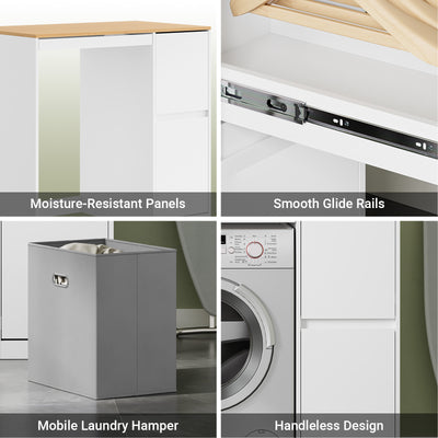 Pre-sale SoBuy BZR223-WN, Washing Machine Cabinet 100cm Wide with Hanging Rail & Laundry Basket, White, 100x60x95cm