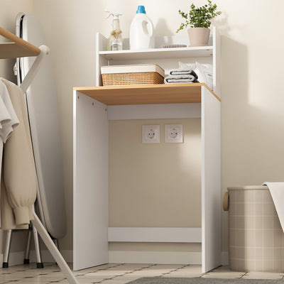SoBuy BZR224-WN, Over Washing Machine Storage Cabinet with Oak Effect Top & 2 Open Shelves, White, 66x60x126cm - view 9
