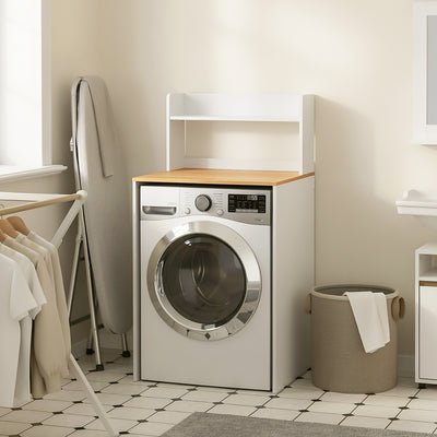 SoBuy BZR224-WN, Over Washing Machine Storage Cabinet with Oak Effect Top & 2 Open Shelves, White, 66x60x126cm - view 11