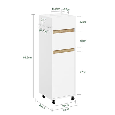 SoBuy BZR225-WN, Slim Bathroom Cabinet with Towel Bar & 4 Lockable Wheels, White, 33x30x91cm - view 3