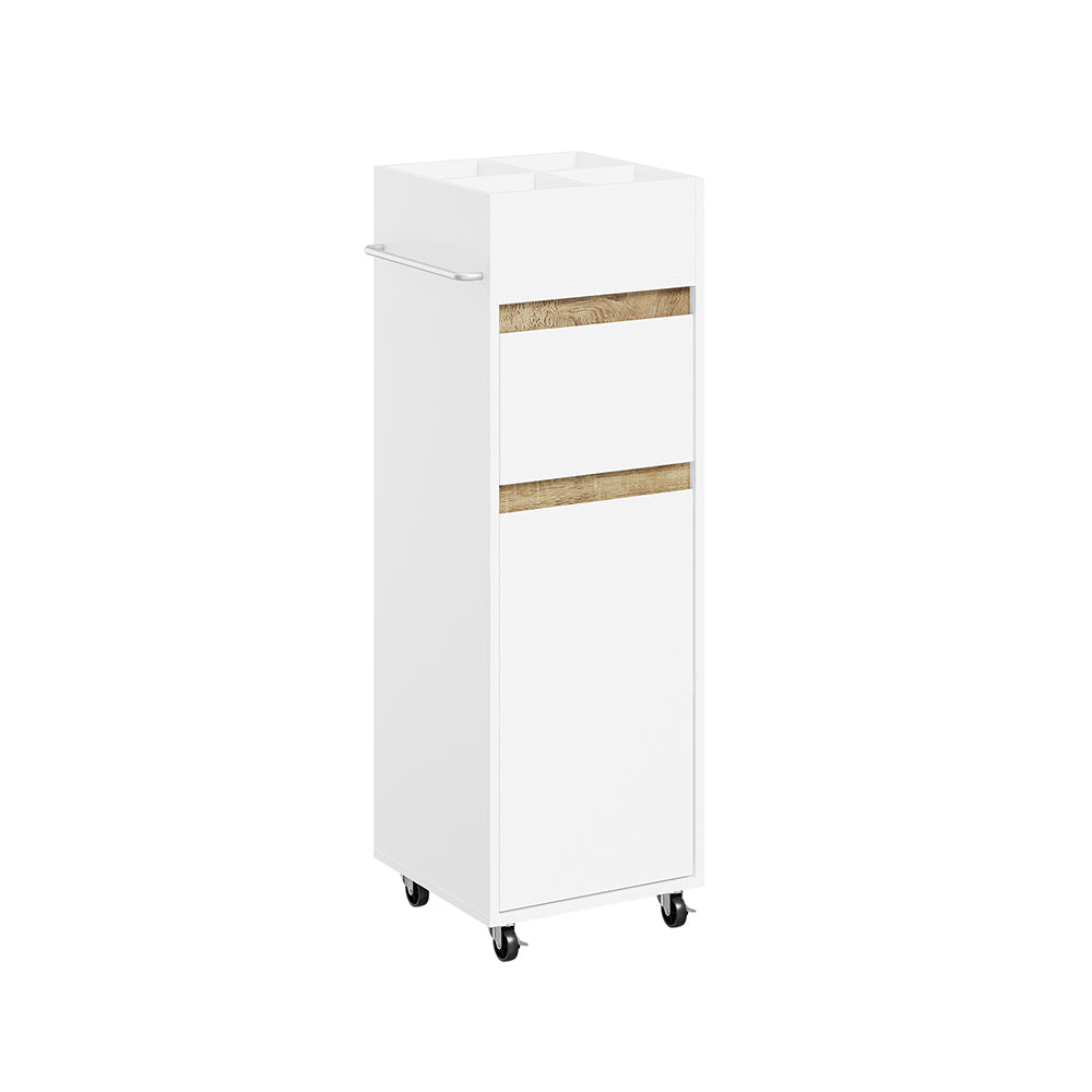 SoBuy BZR225-WN, Slim Bathroom Cabinet with Towel Bar & 4 Lockable Wheels, White, 33x30x91cm - view 1