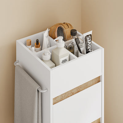 SoBuy BZR225-WN, Slim Bathroom Cabinet with Towel Bar & 4 Lockable Wheels, White, 33x30x91cm - view 7