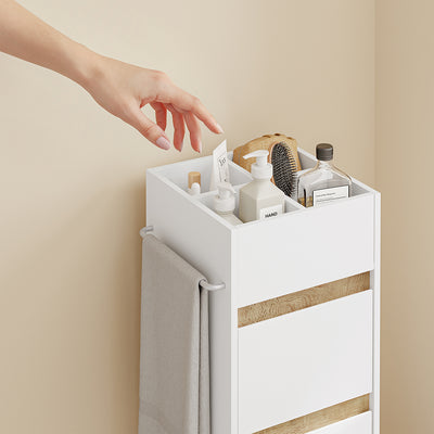 SoBuy BZR225-WN, Slim Bathroom Cabinet with Towel Bar & 4 Lockable Wheels, White, 33x30x91cm - view 8