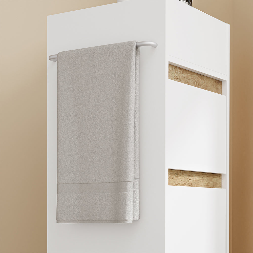 SoBuy BZR225-WN, Slim Bathroom Cabinet with Towel Bar & 4 Lockable Wheels, White, 33x30x91cm - view 9