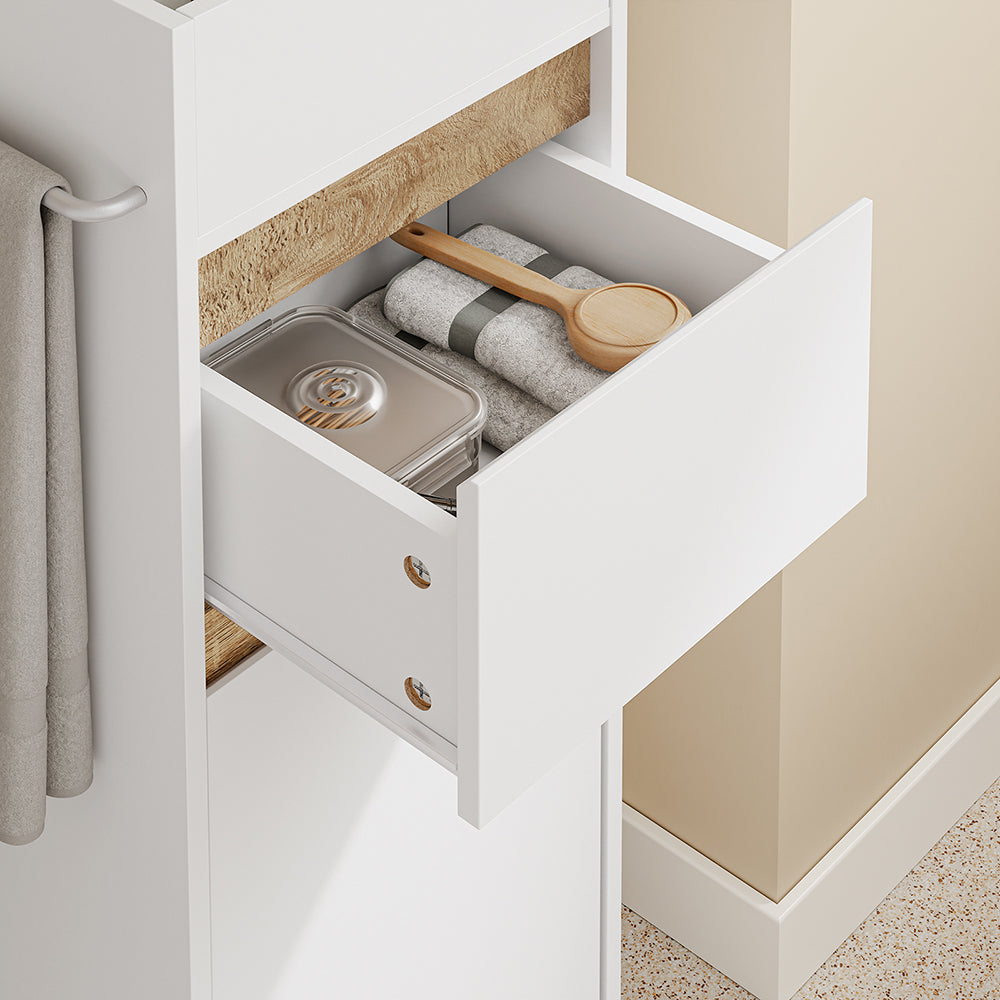 SoBuy BZR225-WN, Slim Bathroom Cabinet with Towel Bar & 4 Lockable Wheels, White, 33x30x91cm - view 10