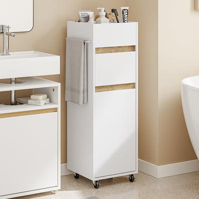 SoBuy BZR225-WN, Slim Bathroom Cabinet with Towel Bar & 4 Lockable Wheels, White, 33x30x91cm - view 2