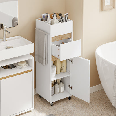 SoBuy BZR225-WN, Slim Bathroom Cabinet with Towel Bar & 4 Lockable Wheels, White, 33x30x91cm - view 4