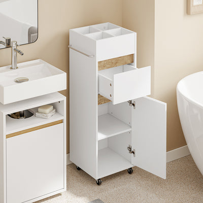 SoBuy BZR225-WN, Slim Bathroom Cabinet with Towel Bar & 4 Lockable Wheels, White, 33x30x91cm - view 5