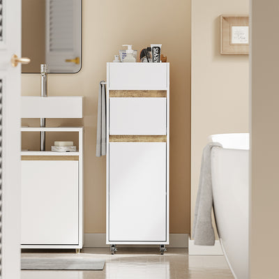 SoBuy BZR225-WN, Slim Bathroom Cabinet with Towel Bar & 4 Lockable Wheels, White, 33x30x91cm - view 6