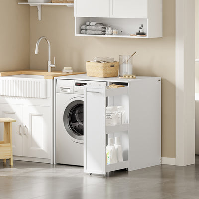 SoBuy BZR229-W, Washing Machine Cabinet with Pull-Out Shelf & 4 Wheels, White, 90x60x88cm - view 10