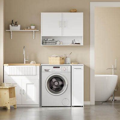 SoBuy BZR229-W, Washing Machine Cabinet with Pull-Out Shelf & 4 Wheels, White, 90x60x88cm - view 12