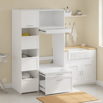 SoBuy BZR230-W, Over Washing Machine Storage Cabinet with 2 Drawers, White, 66x60.5x186cm - view 12