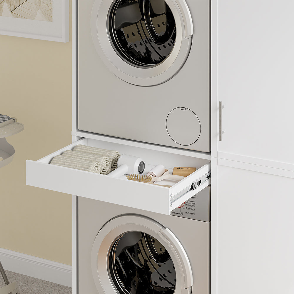 SoBuy BZR231-W, Laundry Cabinet for Washer & Dryer with Adjustable Shelves, White, 110x66x186cm - view 10