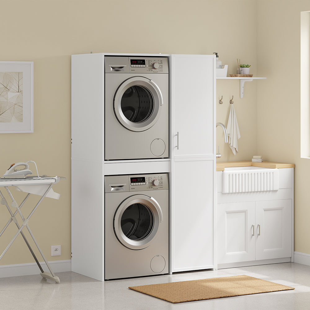 SoBuy BZR231-W, Laundry Cabinet for Washer & Dryer with Adjustable Shelves, White, 110x66x186cm - view 2