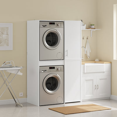 SoBuy BZR231-W, Laundry Cabinet for Washer & Dryer with Adjustable Shelves, White, 110x66x186cm - view 2