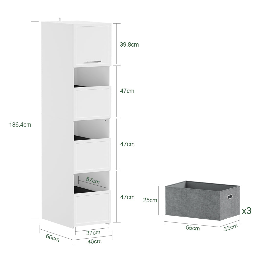 SoBuy BZR232-W, Tall Laundry Cabinet with 4 Doors & Drawers, Soft-Close, White, 60x40x186cm - view 3