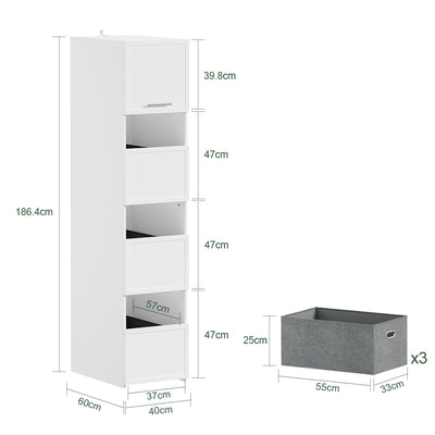 SoBuy BZR232-W, Tall Laundry Cabinet with 4 Doors & Drawers, Soft-Close, White, 60x40x186cm - view 3