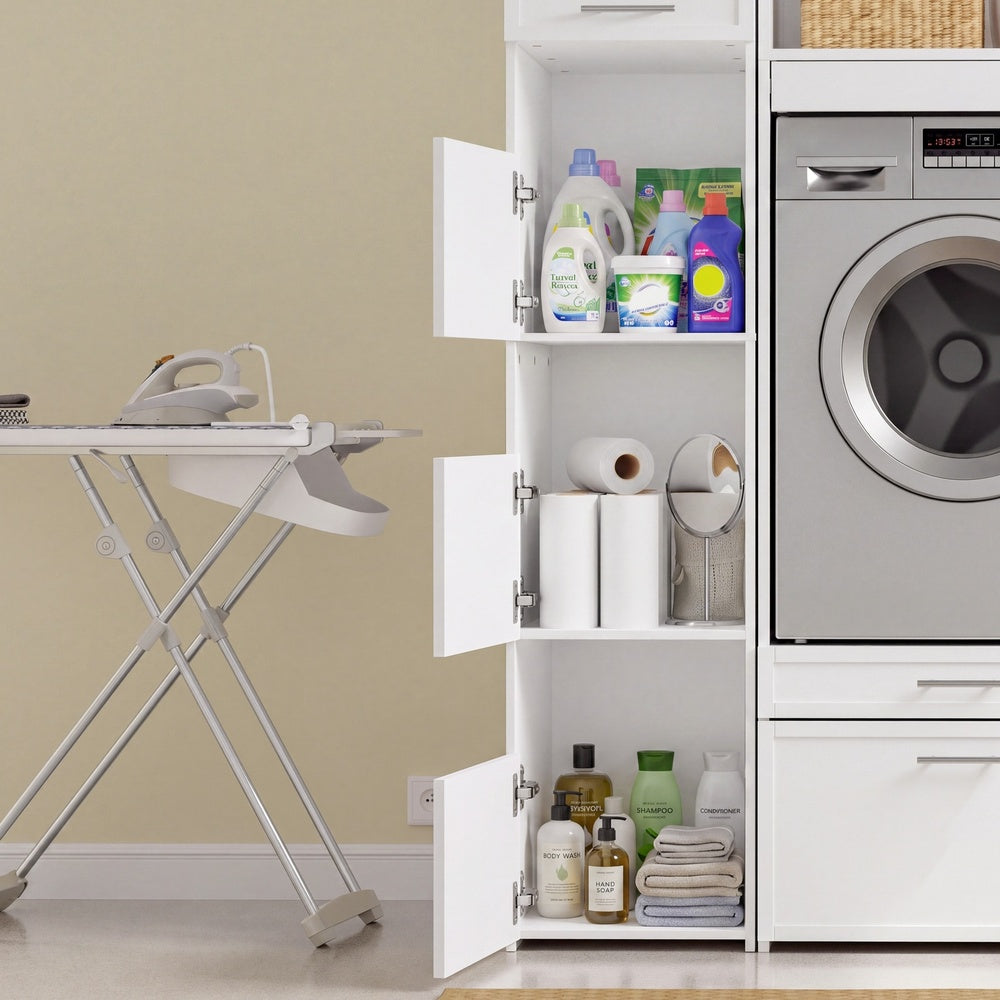 SoBuy BZR232-W, Tall Laundry Cabinet with 4 Doors & Drawers, Soft-Close, White, 60x40x186cm - view 8