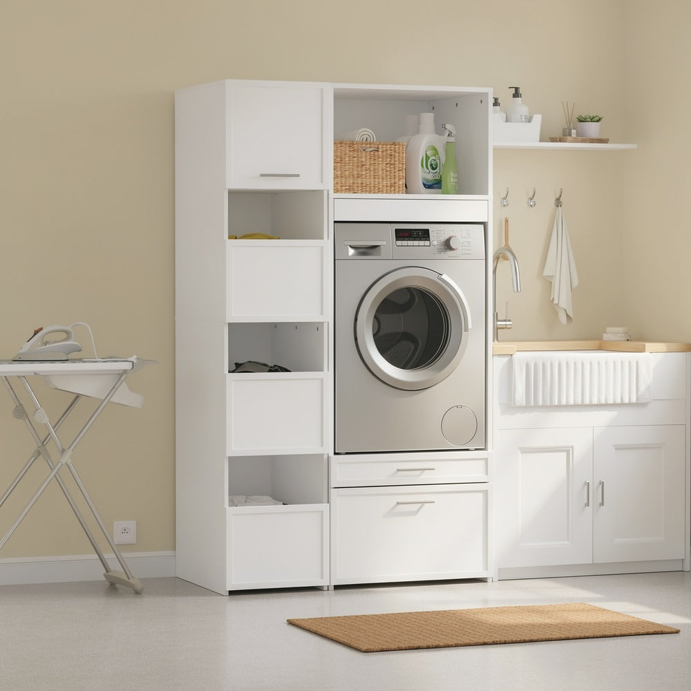 SoBuy BZR232-W, Tall Laundry Cabinet with 4 Doors & Drawers, Soft-Close, White, 60x40x186cm - view 2