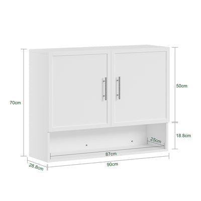 SoBuy BZR233-W, Wall Mounted Bathroom Cabinet with 2 Doors & Open Shelf, White, 90x70x28.5cm - view 3