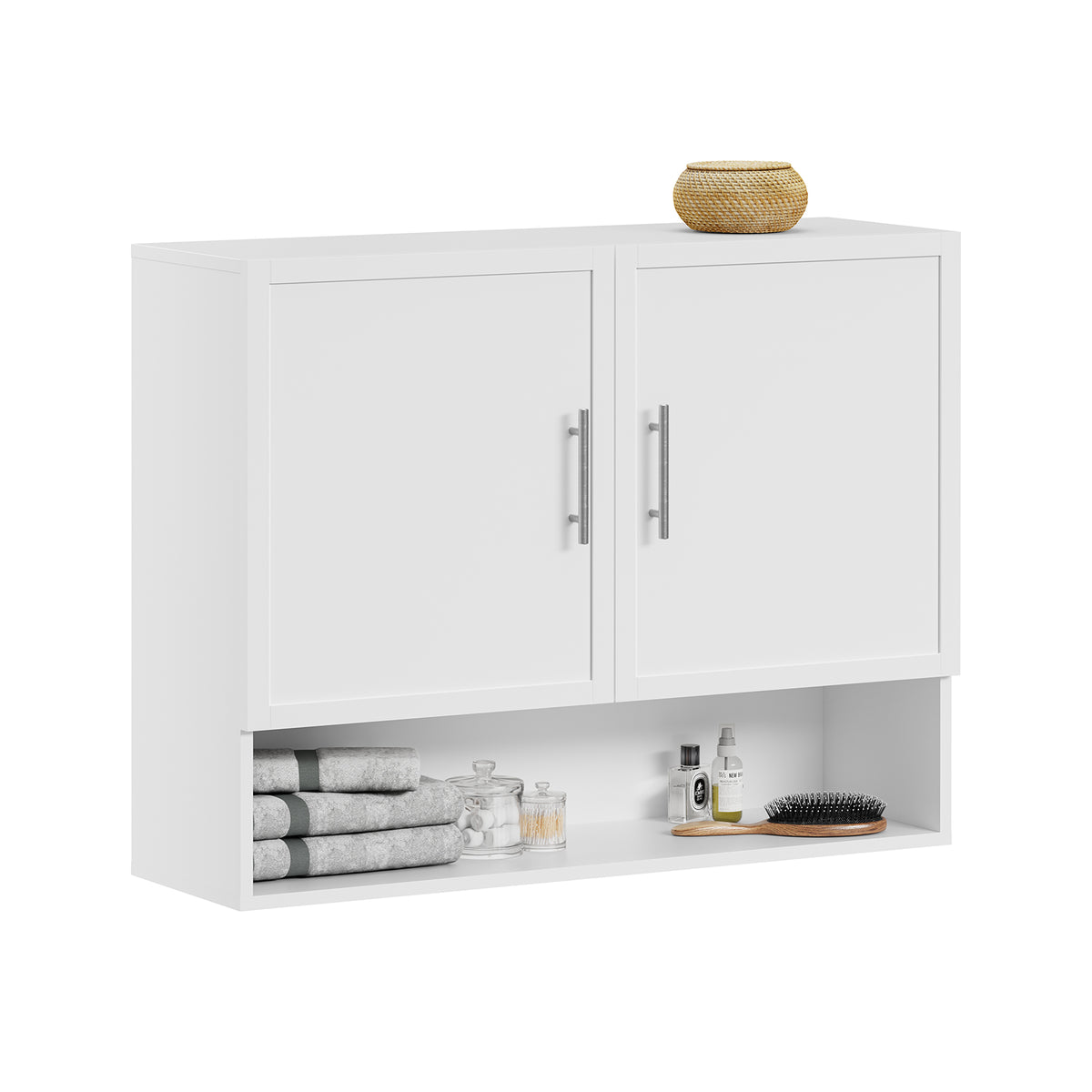 SoBuy BZR233-W, Wall Mounted Bathroom Cabinet with 2 Doors & Open Shelf, White, 90x70x28.5cm