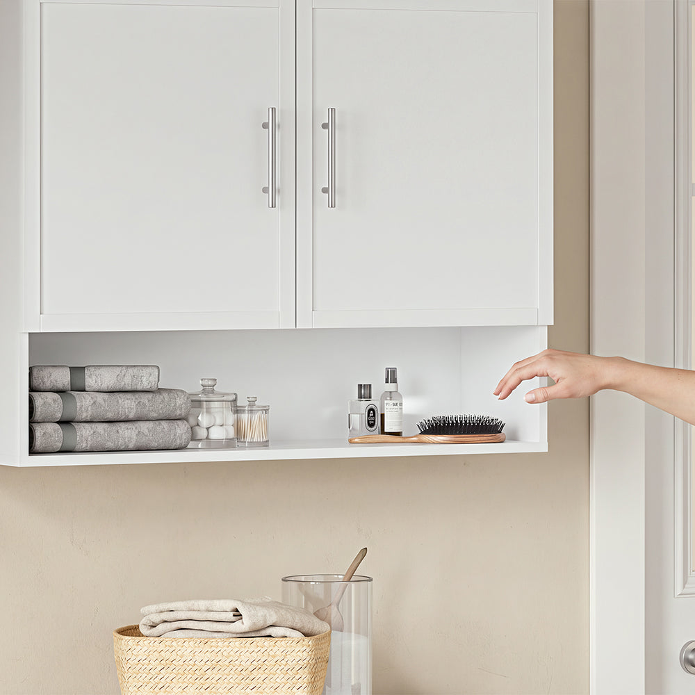 SoBuy BZR233-W, Wall Mounted Bathroom Cabinet with 2 Doors & Open Shelf, White, 90x70x28.5cm - view 9