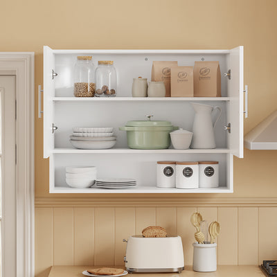 SoBuy BZR233-W, Wall Mounted Bathroom Cabinet with 2 Doors & Open Shelf, White, 90x70x28.5cm - view 10