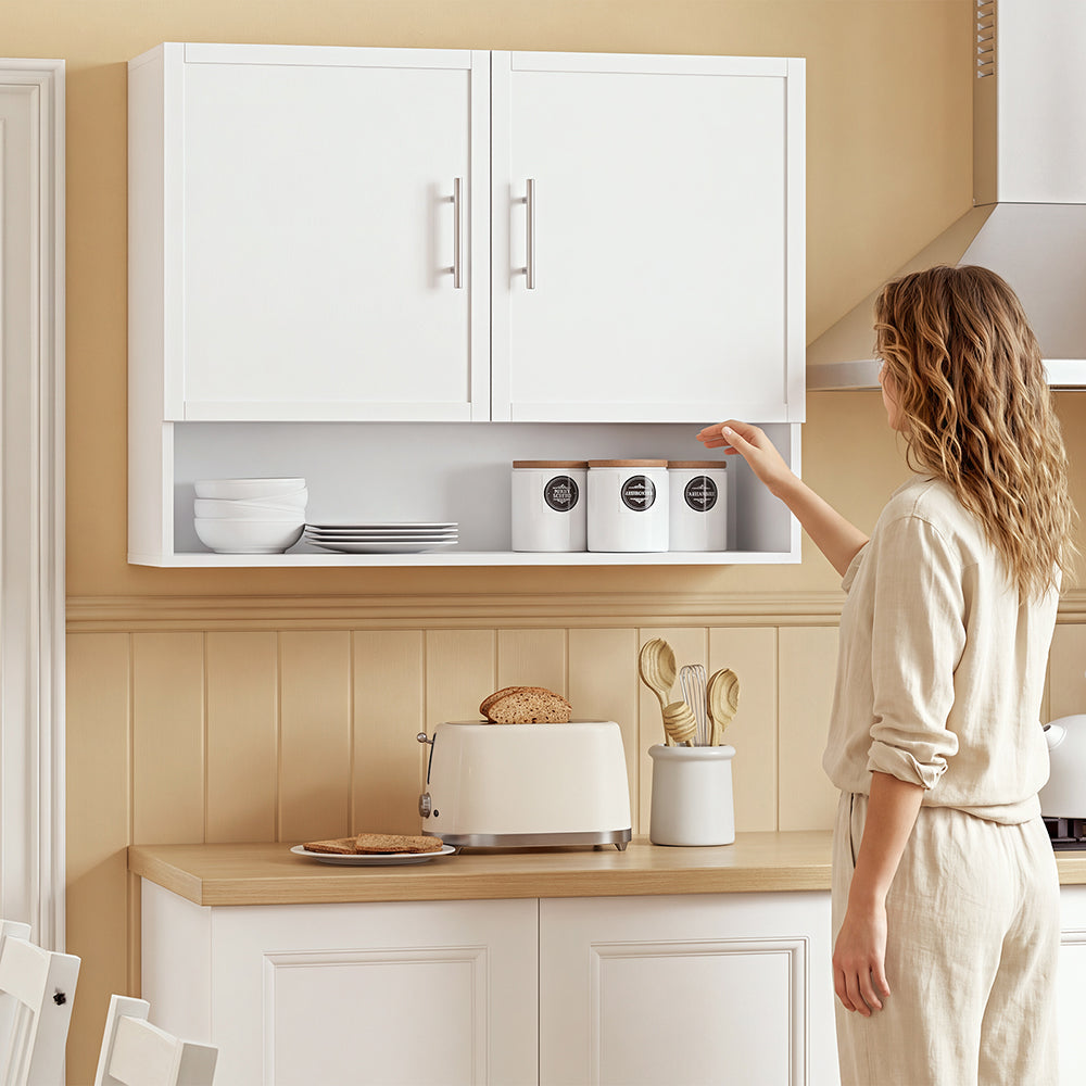 SoBuy BZR233-W, Wall Mounted Bathroom Cabinet with 2 Doors & Open Shelf, White, 90x70x28.5cm - view 12