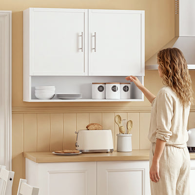 SoBuy BZR233-W, Wall Mounted Bathroom Cabinet with 2 Doors & Open Shelf, White, 90x70x28.5cm - view 12