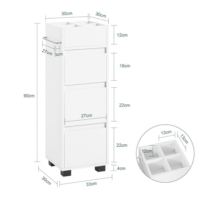 SoBuy BZR29-W dimensions diagram – W30×D30×H90cm white bathroom storage cabinet