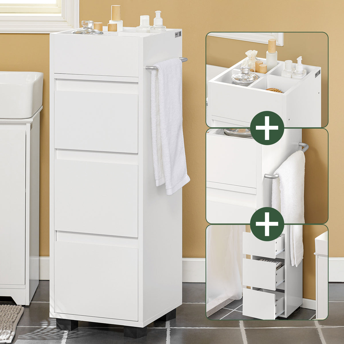 SoBuy BZR29-W tiered drawer detail – hidden rear storage for cleaning products and utensils