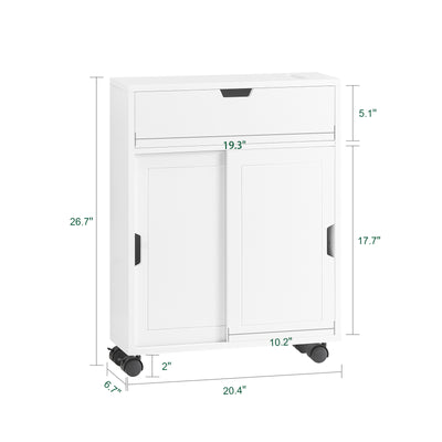 SoBuy BZR31-W, Slim Bathroom Cabinet on Wheels – Narrow Bathroom Storage Uint– Storage Cupboard for Small Space, Toilet Paper Holder with Sliding Doors and Flap, 52 x 68 x 17 cm, White