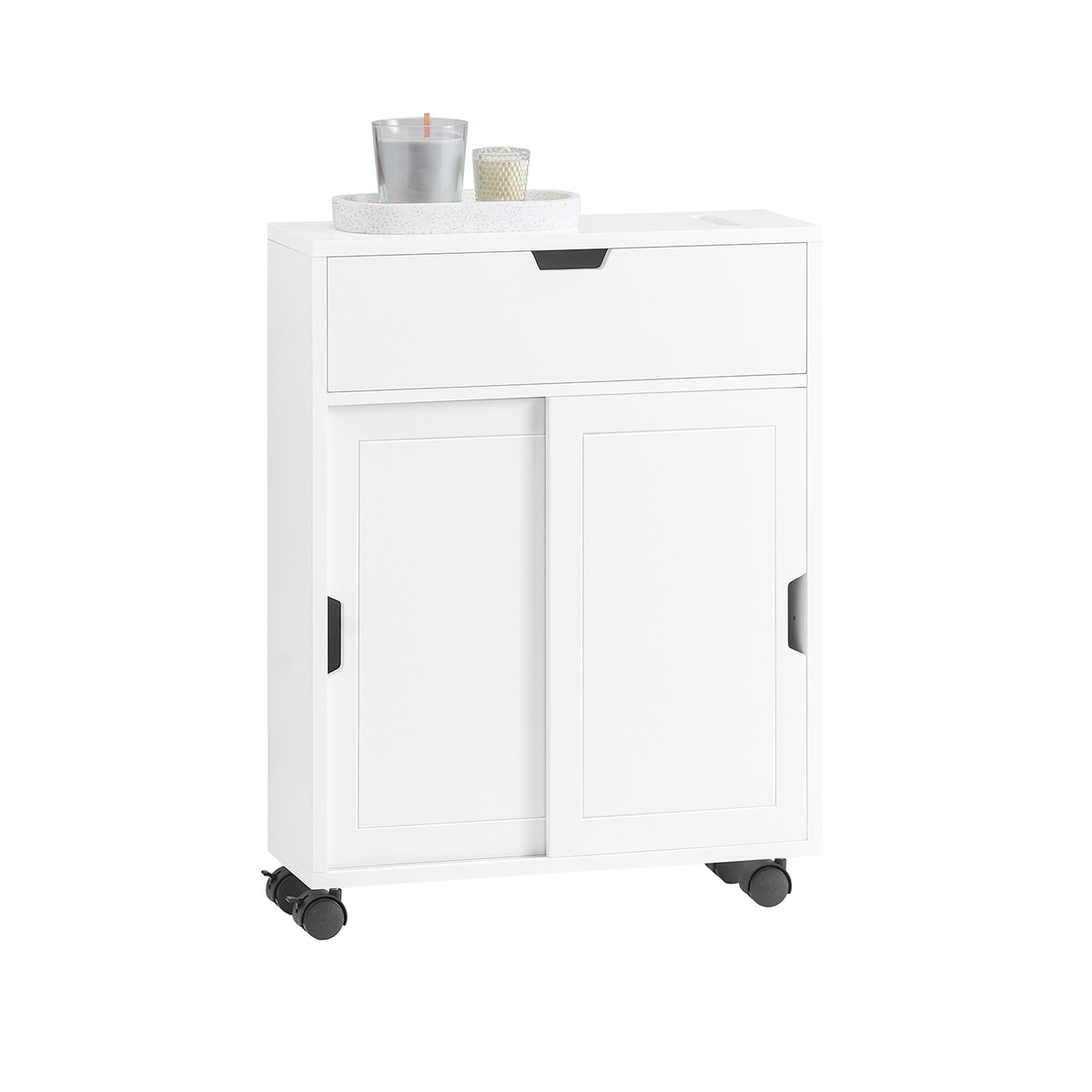SoBuy BZR31-W, Slim Bathroom Cabinet on Wheels – Narrow Bathroom Storage Uint– Storage Cupboard for Small Space, Toilet Paper Holder with Sliding Doors and Flap, 52 x 68 x 17 cm, White