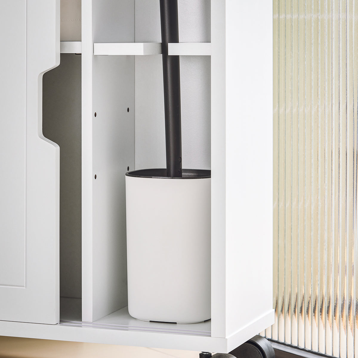 SoBuy BZR31-W, Slim Bathroom Cabinet on Wheels – Narrow Bathroom Storage Uint– Storage Cupboard for Small Space, Toilet Paper Holder with Sliding Doors and Flap, 52 x 68 x 17 cm, White