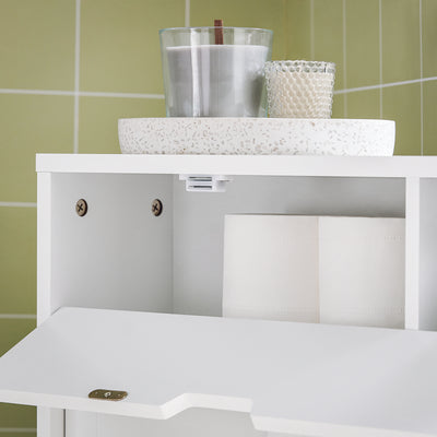SoBuy BZR31-W, Slim Bathroom Cabinet on Wheels – Narrow Bathroom Storage Uint– Storage Cupboard for Small Space, Toilet Paper Holder with Sliding Doors and Flap, 52 x 68 x 17 cm, White